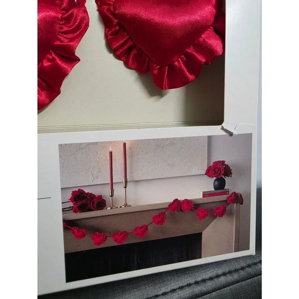 NWT Threshold Target 2026 Valentine's Day Red raffled satin Heart Garland 72in